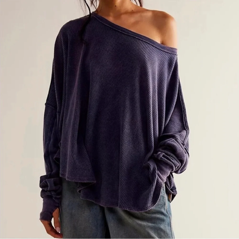 🛑SOLD OUT🛑 FPMicrophone Drop Long Sleeve Oversized Thermal in Navy Size L NWT - Picture 3 of 10